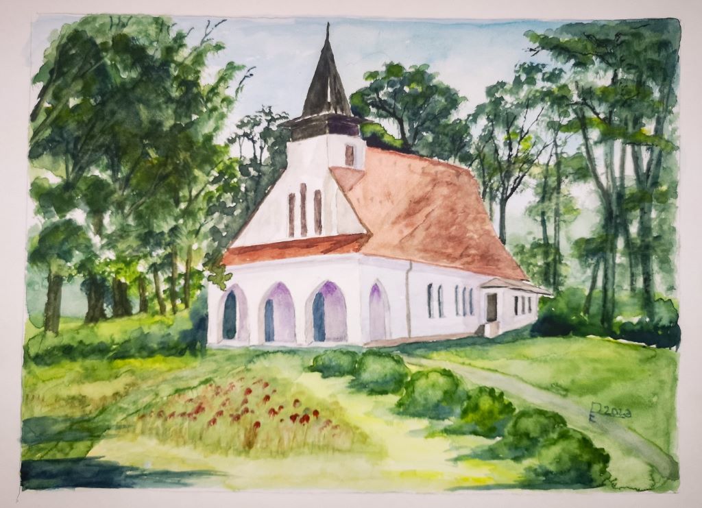 305 Kirche in Baabe Aquarell Reinhold Erben