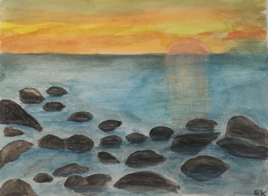 315 Sonnenuntergang am Meer Aquarell Elke Kuhlow